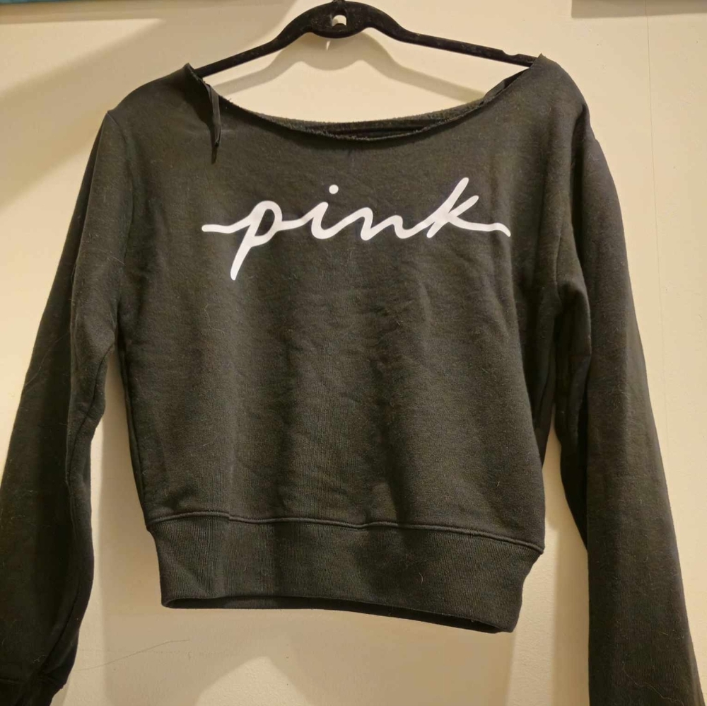 Victoria secret. PINK black used off the shoulder like new sweater .